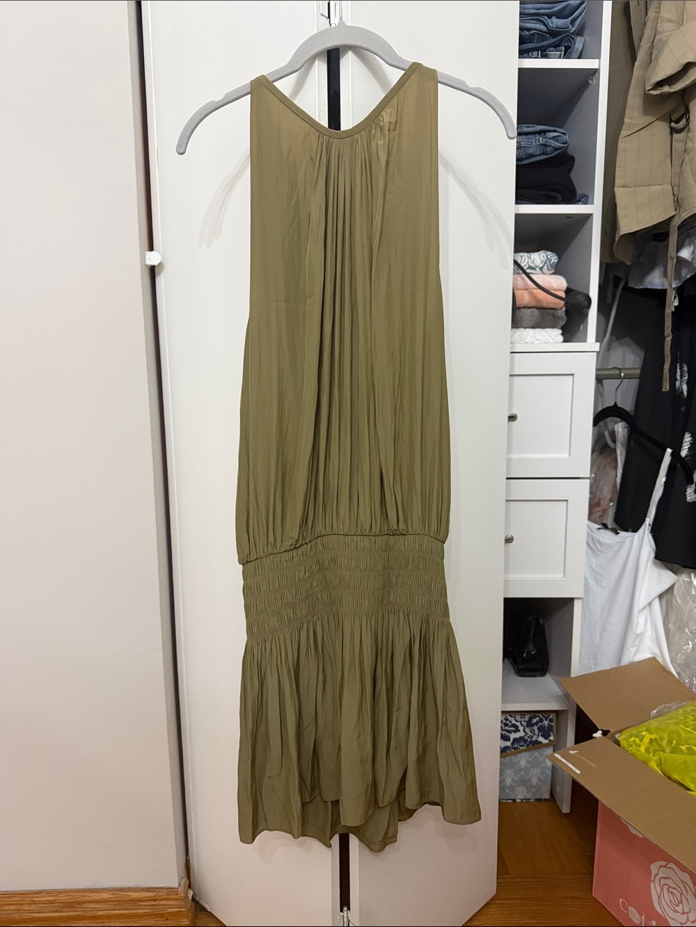 Ramy Brook Olive Green Sleeveless Silk Midi Dress